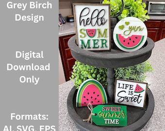 Summer Tier Tray Laser File | Watermelon Decor | Laser Ready Files | Hello Summer SVG | Watermelon Slice SVG | Sweet Summer Time