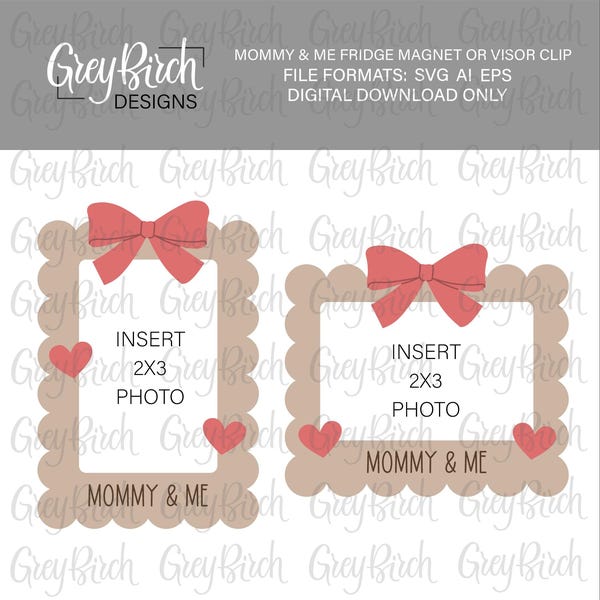 2x3 Photo Frame Laser File SVG | Mom Fridge Photo Magnet or Visor Clip | Valentine’s Day Gift | Mother’s Day Laser Cut File | Bow SVG