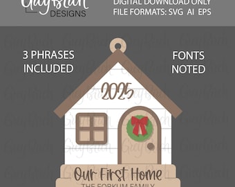 House Ornament Laser File | Christmas Ornament SVG | Our New Home | Our First Home | Home Sweet Home | Address Ornament SVG