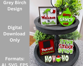 Green Monster Tier Tray Laser File | Christmas Decor | Laser Ready Files | Welcome to Whoville | Stink Stank Stunk SVG