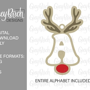 Etiqueta inicial de reno navideño SVG / Etiqueta navideña en archivo láser / Decoración navideña / Etiqueta con nombre navideña / Adorno navideño
