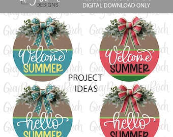 Summer Door Hanger Laser File | Welcome Summer Sign SVG | Hello Summer Sign SVG | Summer Decor | Watermelon Theme Door Hanger