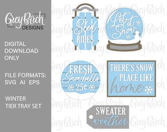 Archivo láser para bandeja de nieve / Decoración navideña / Archivos listos para láser / Decoración de invierno / Trineo SVG / Bola de nieve SVG / Suéter con clima SVG