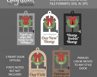 Front Door Ornament Laser File | Christmas Ornament SVG | Our New Home | Our First Home | Home Sweet Home | House Ornament SVG