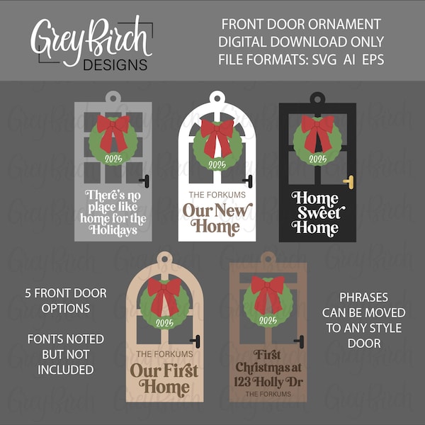 Front Door Ornament Laser File | Christmas Ornament SVG | Our New Home | Our First Home | Home Sweet Home | House Ornament SVG