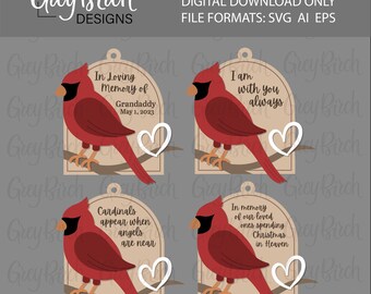 Cardinal Memorial Ornament Laser File | Christmas in Heaven | I am always with you | Cardinal on Branch SVG | In loving memory
