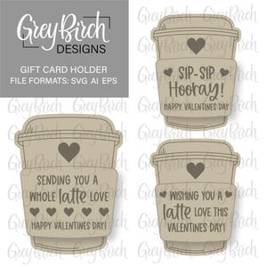 Valentine&#39;s Coffee Gift Card Holder Laser File | Valentines Laser File | Valentines Gift | Gift Card Holder SVG