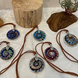 Murano round spiral glass pendant, necklace, bohemian, jewelry