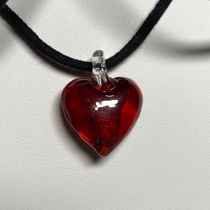 Red glass heart pendant, choker, necklace, wrap, Murano inspired,