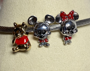 Disney for charm bracelet, S925 silver plated charms, Winnie the Pooh, Mickey Mouse. Minnie Mouse