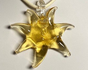 Yellow golden glass star, sun pendant, adjustable cord, necklace, choker