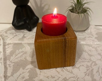 Tealight, votive candle holder, square design, hard maple wooden base, home decor
