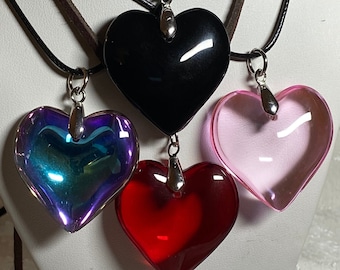 【BLACKPURPLE】Guerlande Heart B Chain Necklace Large Glass Heart Pendant, Necklace, Choker, Puffy Heart