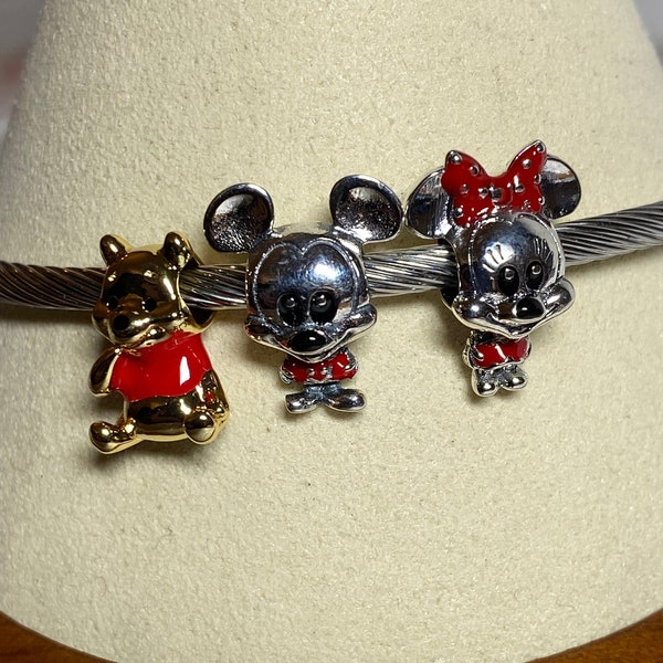 Disney for charm bracelet, S925 silver plated charms, Winnie the Pooh, Mickey Mouse. Minnie Mouse