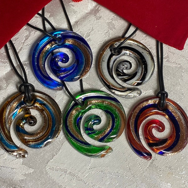 Murano inspired striped spiral like glass pendant, necklace, bohemian, jewelry