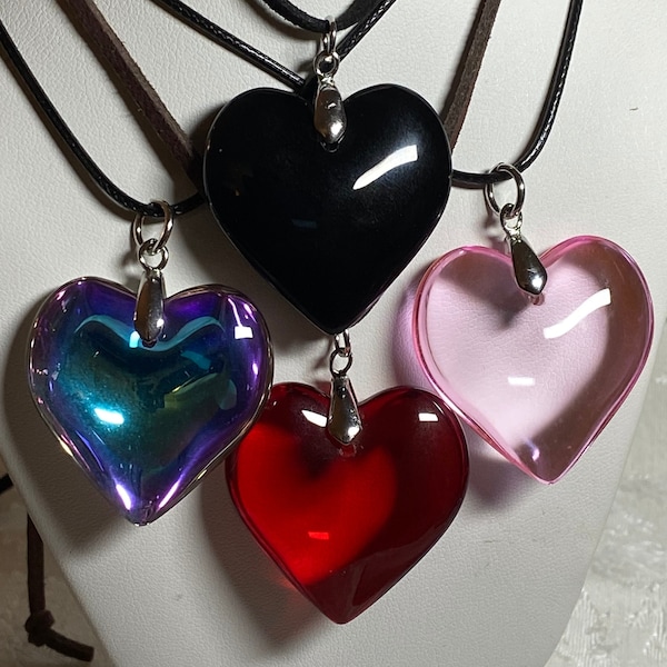 Grand pendentif coeur en verre, collier, tour de cou, coeur gonflé/collier grunge y2k/collier d'amour