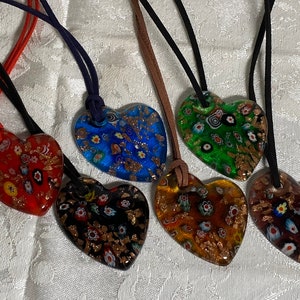 Murano inspired Millefiore glass heart pendant, necklace, floral design