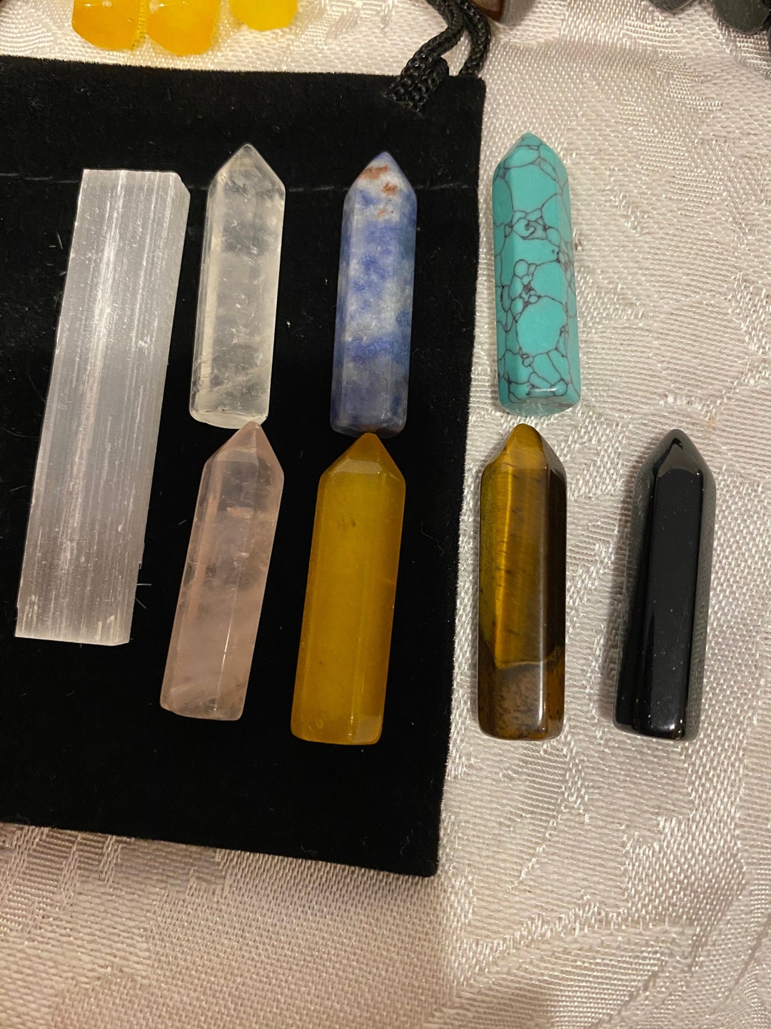 Solidate 7 Chakra Reiki Crystal Healing Stones, Black Obsidian, Rose Quartz ...