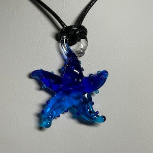 blue glass starfish pendant, necklace