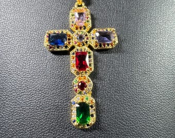 Golden cubic Zirconia cross pendant, necklace, First communion, Baptism, religious