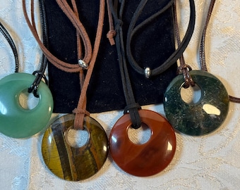 natural stone donut pendant, choker, clavicle, necklace, 40 mm