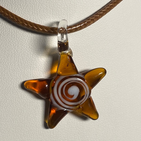 Glass star pendant, adjustable cord, necklace, choker