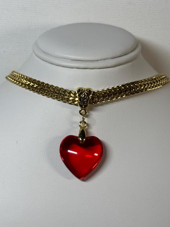 Red Glass Heart Pendant, Choker, Clavicle, Necklace Y2k Grunge