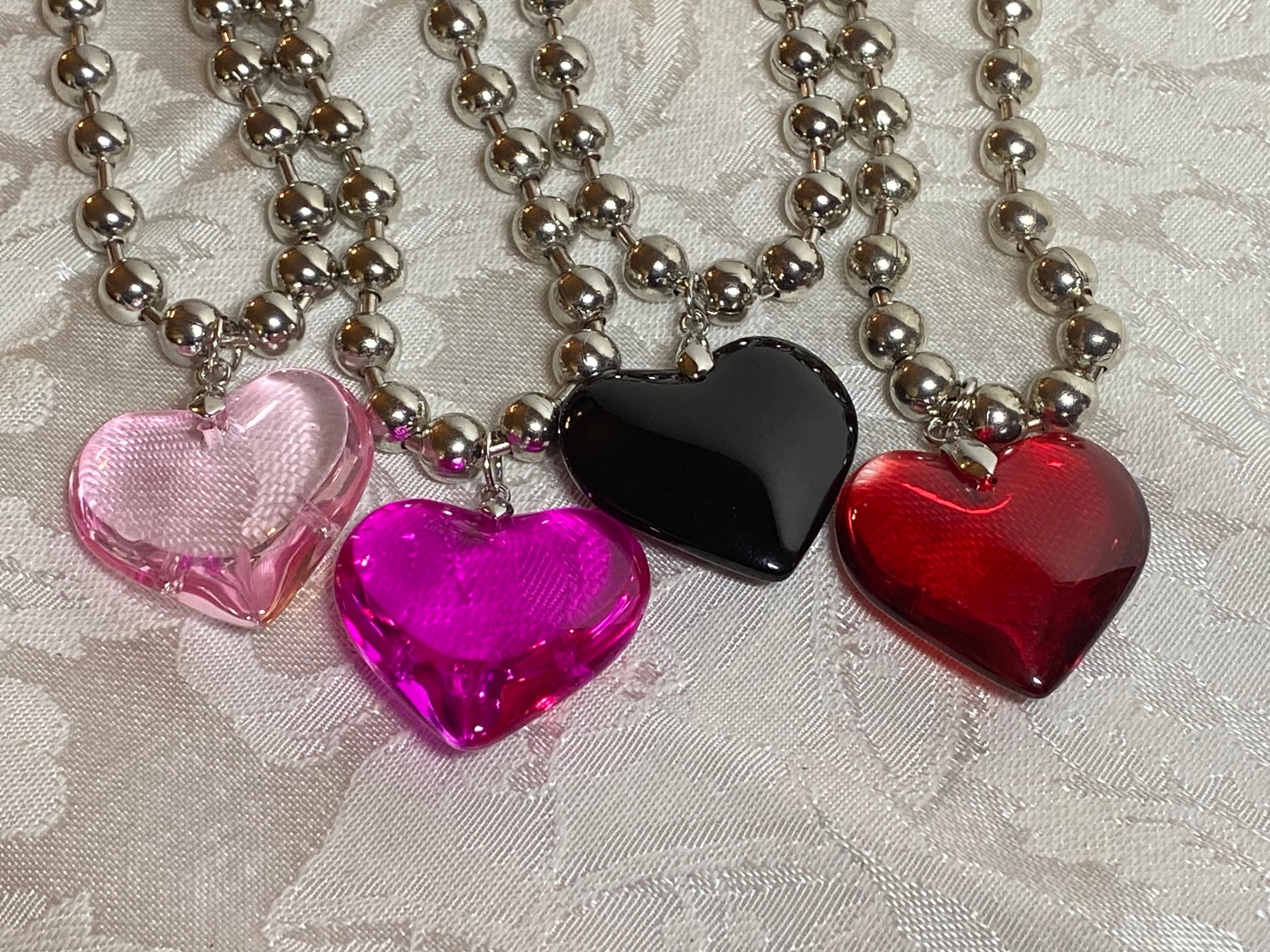 Large glass heart pendant, necklace, choker, puffy heart / y2k grunge necklace/ love necklace