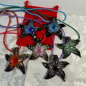 Murano inspired glass starfish pendant necklace, flower design