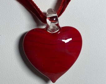 Murano inspired, red heart shaped glass pendant, choker, wrap, necklace