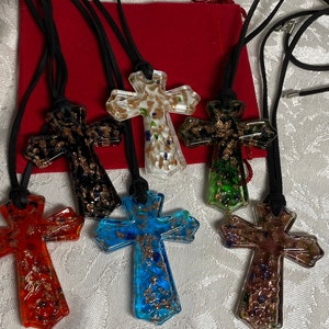 Murano inspired cross glass pendant, necklace, jewelry, Celtic, Greek
