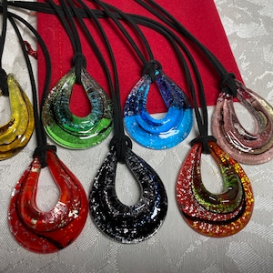 Murano inspired teardrop glass pendant, necklace, glass waterdrop pendant