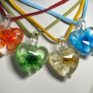 Murano style heart shaped glass pendant, necklace, choker, glass flower pendant, clavicle