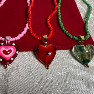 Glass heart pendant, clavicle, necklace, Murano inspired necklace