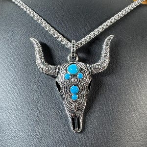 S925 silver buffalo bull skull pendant, necklace