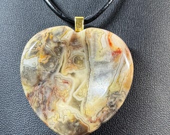 crazy agate stone heart shaped pendant necklace, clavicle, choker