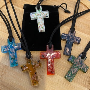 Murano inspired cross glass pendant, necklace, bohemian, jewelry