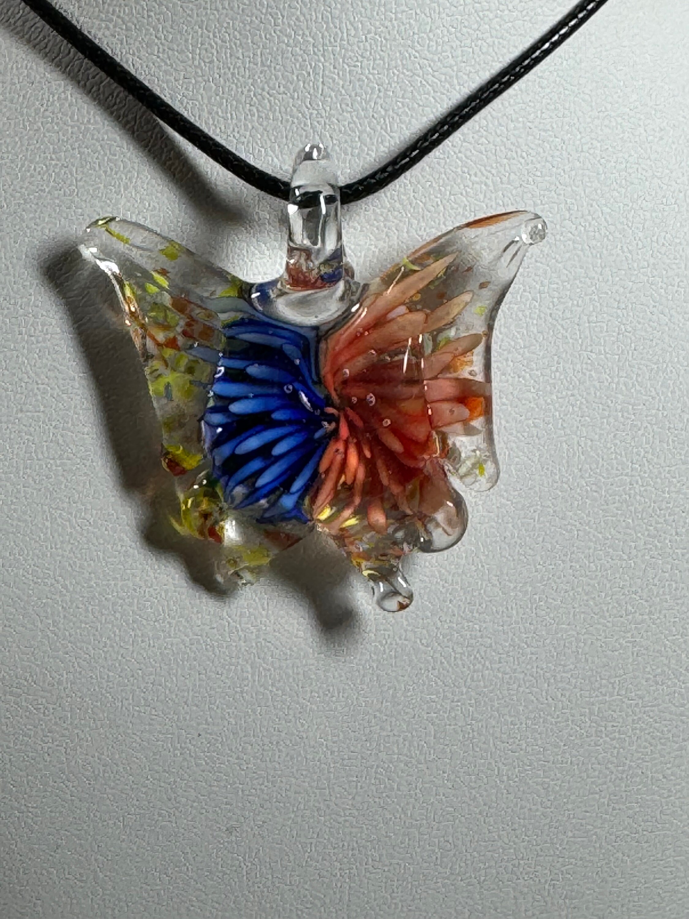 Pendentif Papillon En Verre Style Murano - Neuf Sans Emballage, Or Jaune, Bleu