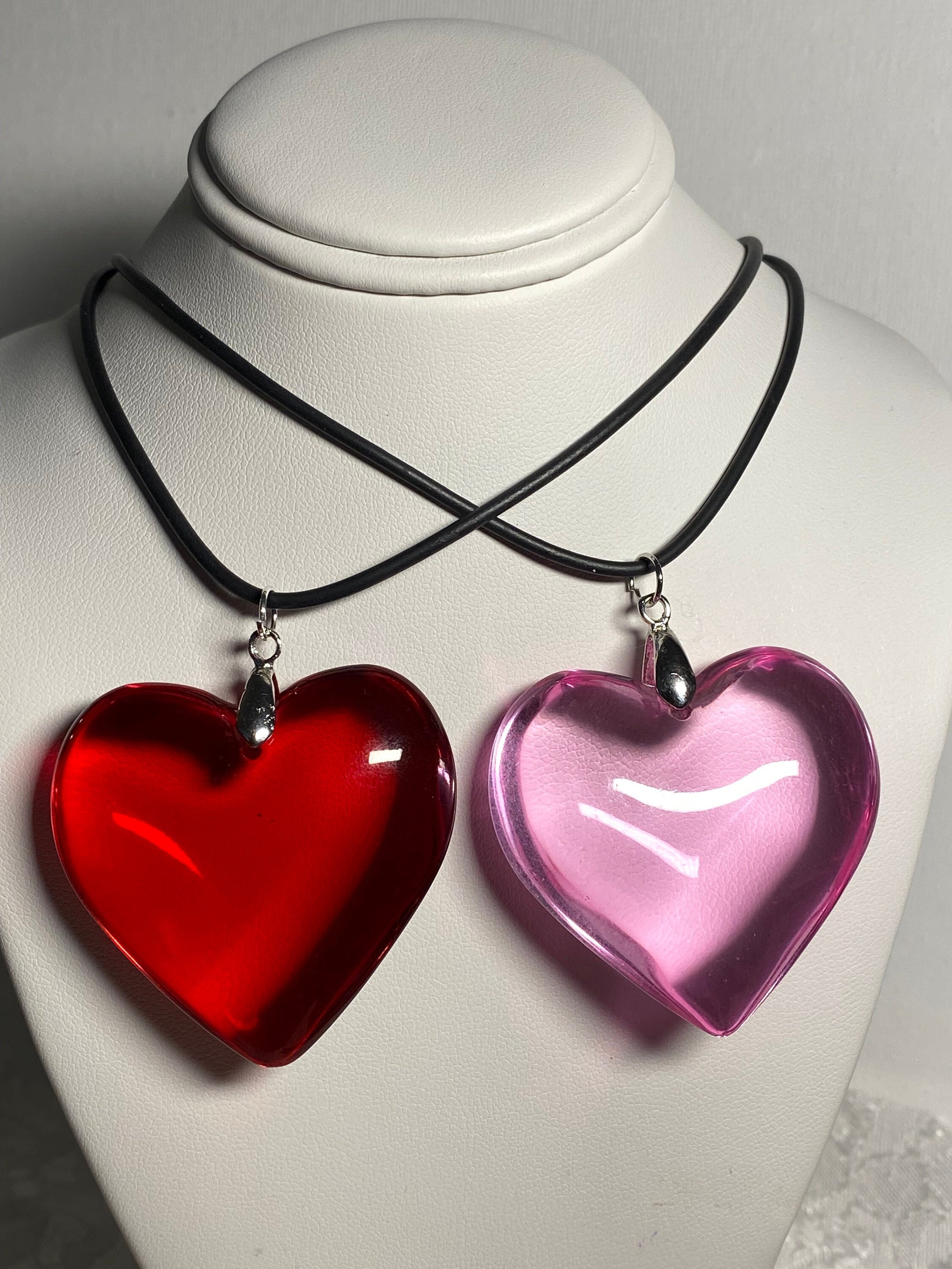 [韓国人気ジュエリー] nff fluffy heart necklace-red Large Red Glass Heart Pendant, Choker, Clavicle, Necklace