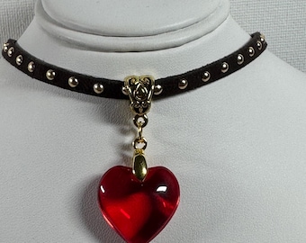 COLORFUL BLING Chunky Glass Puffy Heart Choker Necklace - Y2K Aesthetic Jewelry For Women & Girls