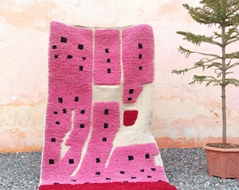 Pink Abstract Moroccan Rug – Handmade Wool Berber Carpet