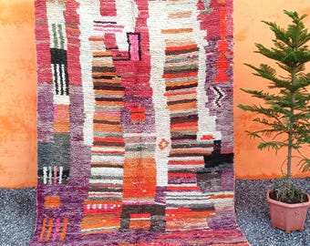 pink moroccan rug- handmade carpet - vintage wool rugs ,Handwoven Beni Ourain Carpets 5x8ft