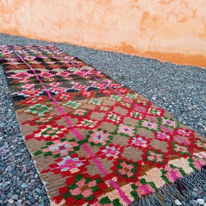 boho handmade carpet, Moroccan Runner rug 9x2.6 ft, Berber Wool Artistic Carpets