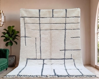 Handmade Moroccan Beni Ourain Wool Rug – Oversized White Berber Carpet, Minimalist Modern Interior Decor