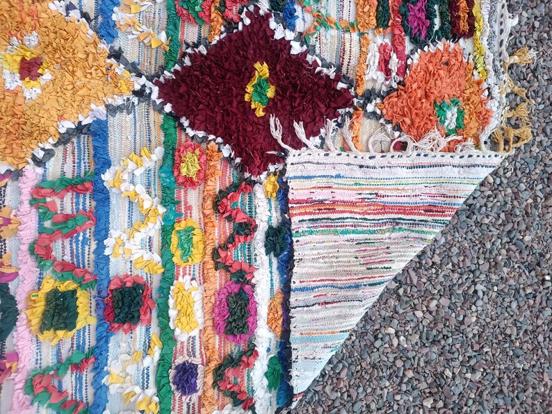 Colorful bohemian style Moroccan rug with unique tribal patterns
