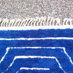 Handmade Moroccan Blue and White Rug – Authentic Beni Ourain Wool Carpet – Large Area Boho Rug
