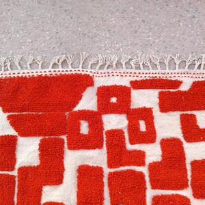 orange moroccan rug, handmade geometric wool carpet, modern boho floor rug, abstract wall decor, woven orange and ivory area rug, living room handmade mat, moroccan wool floor decor