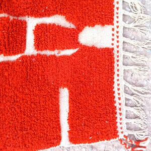 orange moroccan rug, handmade geometric wool carpet, modern boho floor rug, abstract wall decor, woven orange and ivory area rug, living room handmade mat, moroccan wool floor decor