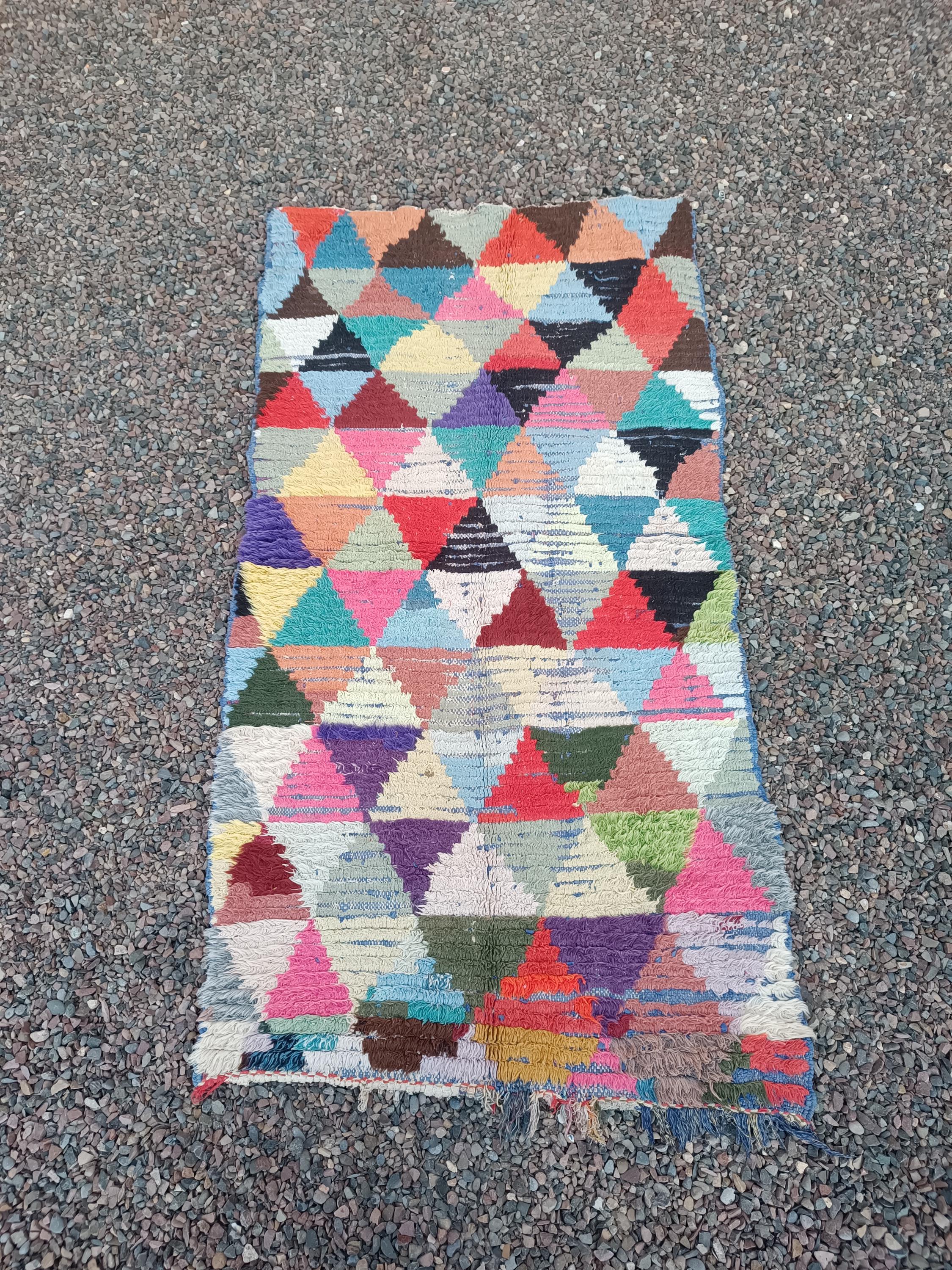 手織りモロッコランナーラグ：カラフルなベルベルリサイクル生地ラグ