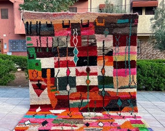 Multicolor Moroccan Wool Rug – Handmade Berber Boujaad Statement Carpet
